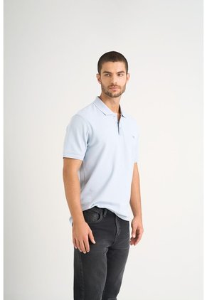 Polo Para Hombre Semi Fit Detalle Jacquard Polo Para Hombre Semi Fit Detalle Jacquard Azul Claro S VÉLEZ