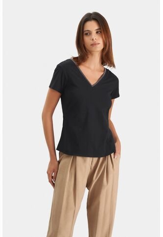 Camiseta Básica Para Mujer Millaré Metálico Decorativo Camiseta Básica Para Mujer Millaré Metálico Decorativo Negro L VÉLEZ Vélez