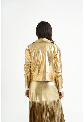 Chaqueta Biker Thaila De Cuero Para Mujer Acabado Metalizado Chaqueta Biker Thaila De Cuero Para Mujer Acabado Metalizado Dorado S VÉLEZ