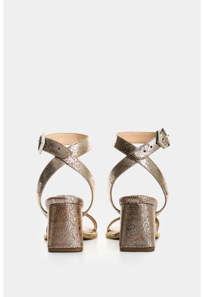 Sandalia Tacón Terra De Cuero Para Mujer Brillo Sandalia Tacón Terra De Cuero Para Mujer Brillo Plata 40 VÉLEZ