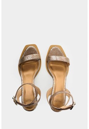 Sandalia Tacón Terra De Cuero Para Mujer Brillo Sandalia Tacón Terra De Cuero Para Mujer Brillo Plata 40 VÉLEZ