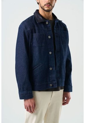 Chaqueta Lerna En Denim Y Cuero Para Hombre Silueta Trucker Chaqueta Lerna En Denim Y Cuero Para Hombre Silueta Trucker Azul Oscuro XL VÉLEZ