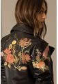 Chaqueta Biker De Cuero Para Mujer Bordado Jardín de Vélez