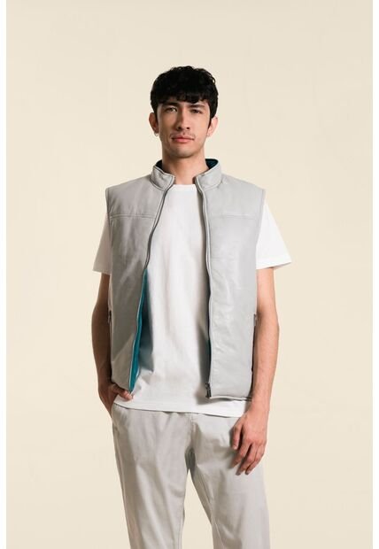 Chaleco Doble Faz Acolchado Para Hombre En Poliéster Y Cuero Chaleco Doble Faz Acolchado Para Hombre En Poliéster Y Cuero Azul Aguamarina L VÉLEZ