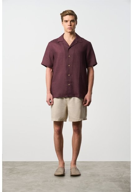 Camisa Manga Corta En Lino Para Hombre Málaga Camisa Manga Corta En Lino Para Hombre Málaga Vinotinto L VÉLEZ