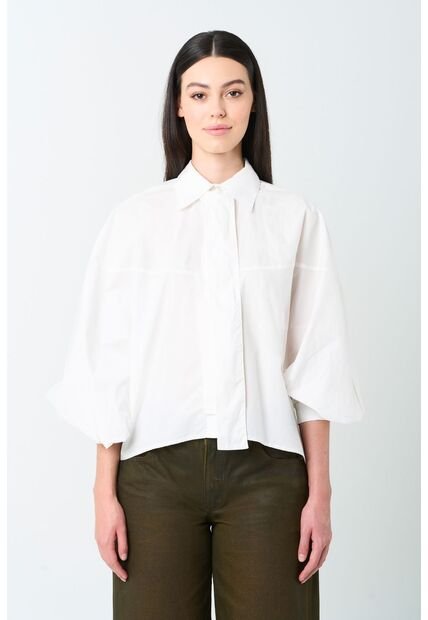 Camisa Maga Larga Silueta Globo Para Mujer Cleo Camisa Maga Larga Silueta Globo Para Mujer Cleo Crema M VÉLEZ