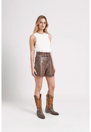 Short Trébol De Cuero Para Mujer Cinturón Con Hebilla Short Trébol De Cuero Para Mujer Cinturón Con Hebilla Cafe 12 VÉLEZ