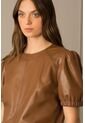 Camisa Ambar En Cuero Para Mujer Manga Corta Con Elástico En Puños de Vélez