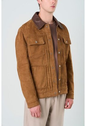 Chaqueta Aron En Gamuza Para Hombre Detalle Cuero Chaqueta Aron En Gamuza Para Hombre Detalle Cuero Cafe Claro M VÉLEZ