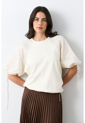 Camiseta En Lino Y Tejido De Punto Para Mujer Gael Camiseta En Lino Y Tejido De Punto Para Mujer Gael Crema M VÉLEZ