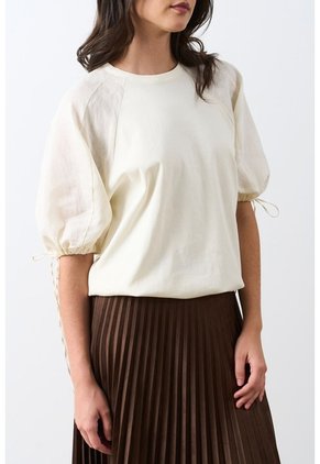Camiseta En Lino Y Tejido De Punto Para Mujer Gael Camiseta En Lino Y Tejido De Punto Para Mujer Gael Crema M VÉLEZ