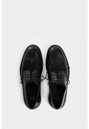 Zapatos Cordón Solar De Cuero Para Hombre Combinación De Texturas Zapatos Cordón Solar De Cuero Para Hombre Combinación De Texturas Negro 39 VÉLEZ