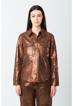 Chaqueta De Cuero Gamuzado Para Mujer Glass Chaqueta De Cuero Gamuzado Para Mujer Glass Bronce M VÉLEZ