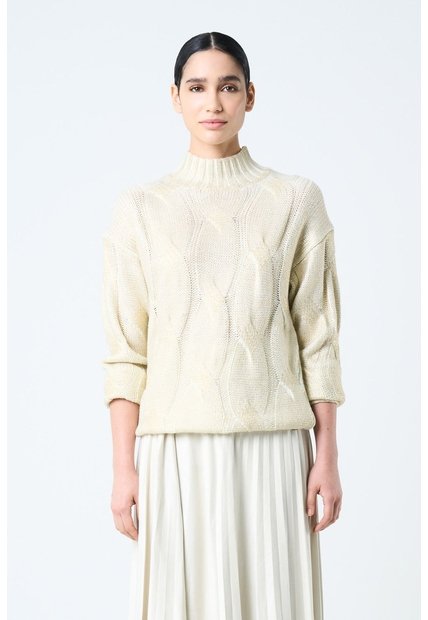 Sweater Rock En Tejido Rectilíneo Para Mujer Efecto Metalizado Sweater Rock En Tejido Rectilíneo Para Mujer Efecto Metalizado Dorado L VÉLEZ