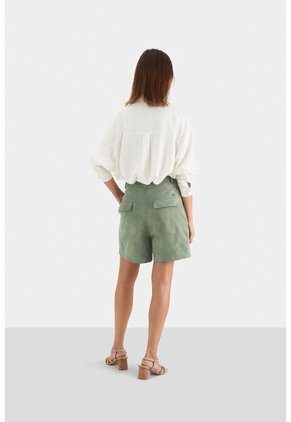 Short Ciboria De Cuero Gamuza Para Mujer Tiro Alto Short Ciboria De Cuero Gamuza Para Mujer Tiro Alto Agua Marina 10 VÉLEZ