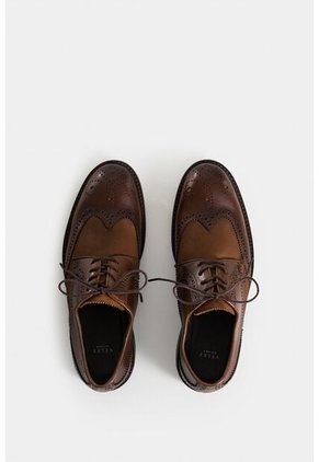 Zapatos Cordón Solar De Cuero Para Hombre Combinación De Texturas Zapatos Cordón Solar De Cuero Para Hombre Combinación De Texturas Miel 46 VÉLEZ