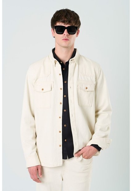 Sobrecamisa Manga Larga Elon Para Hombre Semi Fitted Sobrecamisa Manga Larga Elon Para Hombre Semi Fitted Crema M VÉLEZ