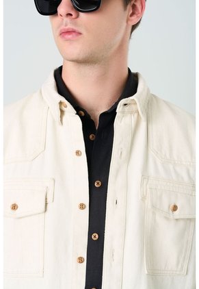 Sobrecamisa Manga Larga Elon Para Hombre Semi Fitted Sobrecamisa Manga Larga Elon Para Hombre Semi Fitted Crema M VÉLEZ