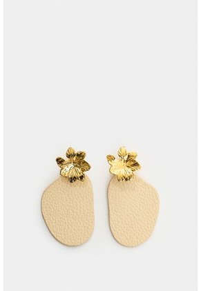 Arete Flor Metalizada De Cuero Para Mujer Lumia Arete Flor Metalizada De Cuero Para Mujer Lumia Dorado VÉLEZ