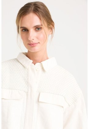 Chaqueta Oversized Iris En Lino Para Mujer Almilla Tejida Chaqueta Oversized Iris En Lino Para Mujer Almilla Tejida Crema S VÉLEZ