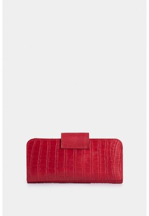 Billetera Porta Chequera Extravaganza De Cuero Para Mujer Grabado Billetera Porta Chequera Extravaganza De Cuero Para Mujer Grabado Rojo VÉLEZ