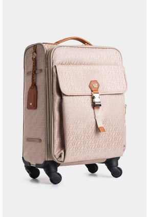 Maleta De Viaje Bloom En Jacquard Para Mujer Apliques Cuero Maleta De Viaje Bloom En Jacquard Para Mujer Apliques Cuero Beige VÉLEZ