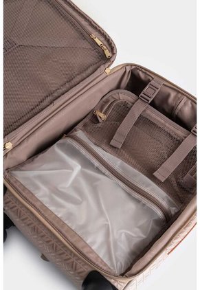 Maleta De Viaje Bloom En Jacquard Para Mujer Apliques Cuero Maleta De Viaje Bloom En Jacquard Para Mujer Apliques Cuero Beige VÉLEZ