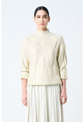 Sweater Rock En Tejido Rectilíneo Para Mujer Efecto Metalizado Sweater Rock En Tejido Rectilíneo Para Mujer Efecto Metalizado Dorado M VÉLEZ
