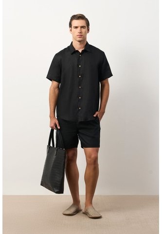 Camisa En Lino Manga Corta Siena Para Hombre Camisa En Lino Manga Corta Siena Para Hombre Negro XL VÉLEZ Vélez