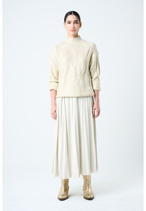 Sweater Rock En Tejido Rectilíneo Para Mujer Efecto Metalizado Sweater Rock En Tejido Rectilíneo Para Mujer Efecto Metalizado Dorado M VÉLEZ