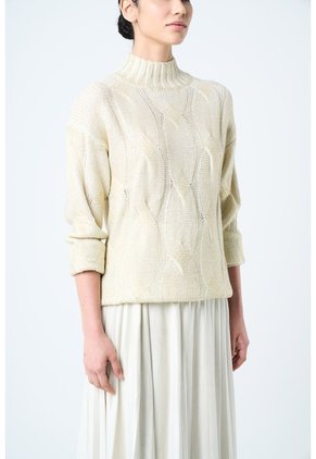 Sweater Rock En Tejido Rectilíneo Para Mujer Efecto Metalizado Sweater Rock En Tejido Rectilíneo Para Mujer Efecto Metalizado Dorado M VÉLEZ