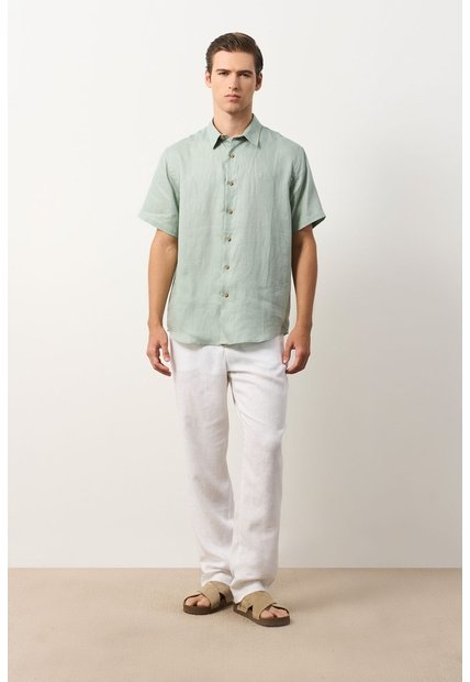 Camisa En Lino Manga Corta Siena Para Hombre Camisa En Lino Manga Corta Siena Para Hombre Verde Oliva XS VÉLEZ