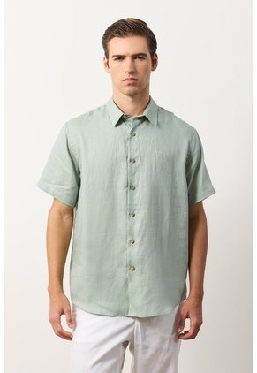 Camisa En Lino Manga Corta Siena Para Hombre Camisa En Lino Manga Corta Siena Para Hombre Verde Oliva XS VÉLEZ