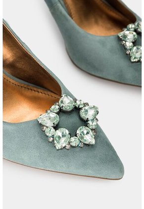 Tacones Cerrados Lagos De Cuero Para Mujer Aplique En Pedrería Tacones Cerrados Lagos De Cuero Para Mujer Aplique En Pedrería Agua Marina 38 Vélez