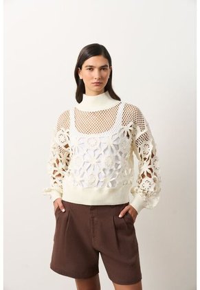 Sweater Oversize Cuello Alto En Algodón Para Mujer Runas Sweater Oversize Cuello Alto En Algodón Para Mujer Runas Crema XL VÉLEZ