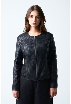 Chaqueta De Cuero Tejido Para Mujer Woven Chaqueta De Cuero Tejido Para Mujer Woven Negro S VÉLEZ