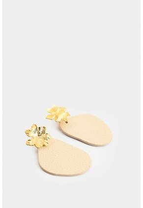 Arete Flor Metalizada De Cuero Para Mujer Lumia Arete Flor Metalizada De Cuero Para Mujer Lumia Dorado VÉLEZ