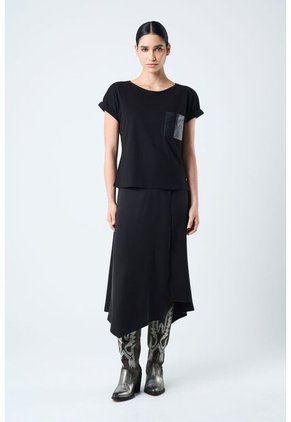 Camiseta Manga Corta Para Mujer Bolsillo Cuero Camiseta Manga Corta Para Mujer Bolsillo Cuero Negro XL VÉLEZ