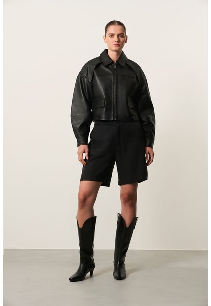 Chaqueta Boxy En Cuero Para Mujer Cayena Chaqueta Boxy En Cuero Para Mujer Cayena Negro S VÉLEZ