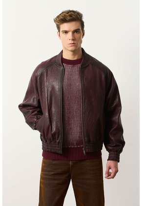 Chaqueta Bomber En Cuero Texturizado Para Hombre Calypso Chaqueta Bomber En Cuero Texturizado Para Hombre Calypso Vinotinto M VÉLEZ