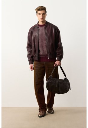 Chaqueta Bomber En Cuero Texturizado Para Hombre Calypso Chaqueta Bomber En Cuero Texturizado Para Hombre Calypso Vinotinto M VÉLEZ