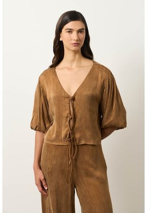 Camisa Kusa Con Efecto Satinado Para Mujer Camisa Kusa Con Efecto Satinado Para Mujer Miel XL VÉLEZ