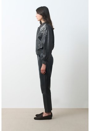 Chaqueta Bomber De Cuero Para Mujer Luzia Chaqueta Bomber De Cuero Para Mujer Luzia Negro S VÉLEZ