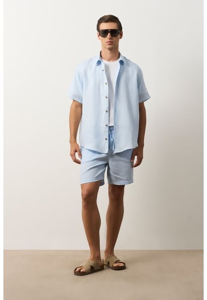 Bermuda En Lino Para Hombre Bélgica Bermuda En Lino Para Hombre Bélgica Azul Claro 34 VÉLEZ