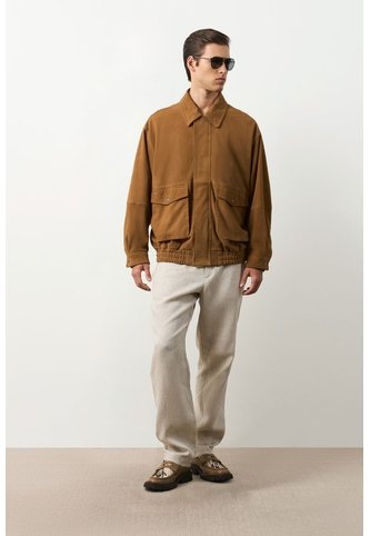 Chaqueta Bomber En Cuero Para Hombre Bruma Chaqueta Bomber En Cuero Para Hombre Bruma Miel M VÉLEZ Vélez