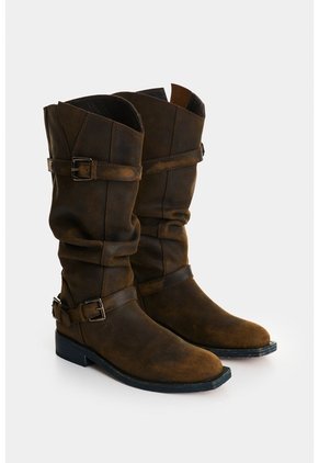 Botas Biker En Cuero Para Mujer Botas Biker En Cuero Para Mujer Azul 39 VÉLEZ
