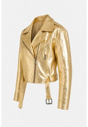Chaqueta Biker Thaila De Cuero Para Mujer Acabado Metalizado Chaqueta Biker Thaila De Cuero Para Mujer Acabado Metalizado Dorado XL VÉLEZ