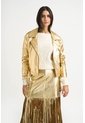 Chaqueta Biker Thaila De Cuero Para Mujer Acabado Metalizado Chaqueta Biker Thaila De Cuero Para Mujer Acabado Metalizado Dorado XL VÉLEZ de Vélez