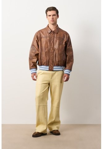 Chaqueta Bomber En Cuero Envejecido Para Hombre Chaqueta Bomber En Cuero Envejecido Para Hombre Cafe XL VÉLEZ Vélez