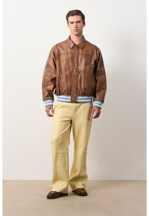 Chaqueta Bomber En Cuero Envejecido Para Hombre Chaqueta Bomber En Cuero Envejecido Para Hombre Cafe XL VÉLEZ